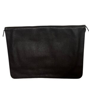 Cole Haan Classic Dark Brown Pebbled Leather Zip Portfolio Laptop Case for Men